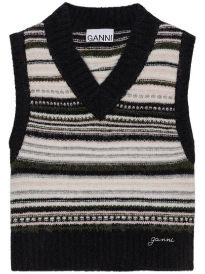 V-Neck Striped Vest Black - GANNI - BALAAN 2