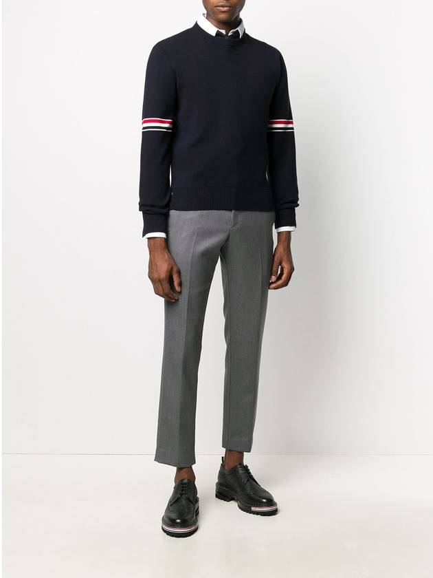 Men's Milan Stitch Armband Crew Neck Knit Top Navy - THOM BROWNE - BALAAN 4