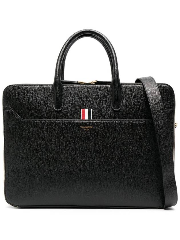 Pebble Grain Double Compartment Briefcase Black - THOM BROWNE - BALAAN 2