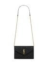 Envelope Chain Leather Half Wallet Black - SAINT LAURENT - BALAAN 2