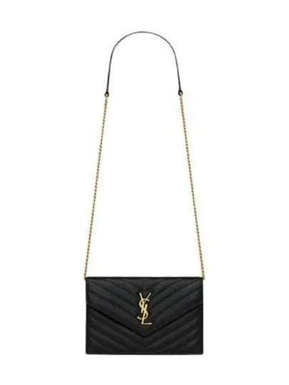 Envelope Chain Leather Half Wallet Black - SAINT LAURENT - BALAAN 2