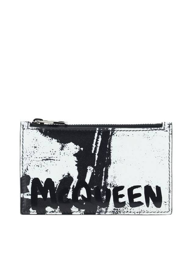 Graffiti Logo Zip Card Wallet Black White - ALEXANDER MCQUEEN - BALAAN 2