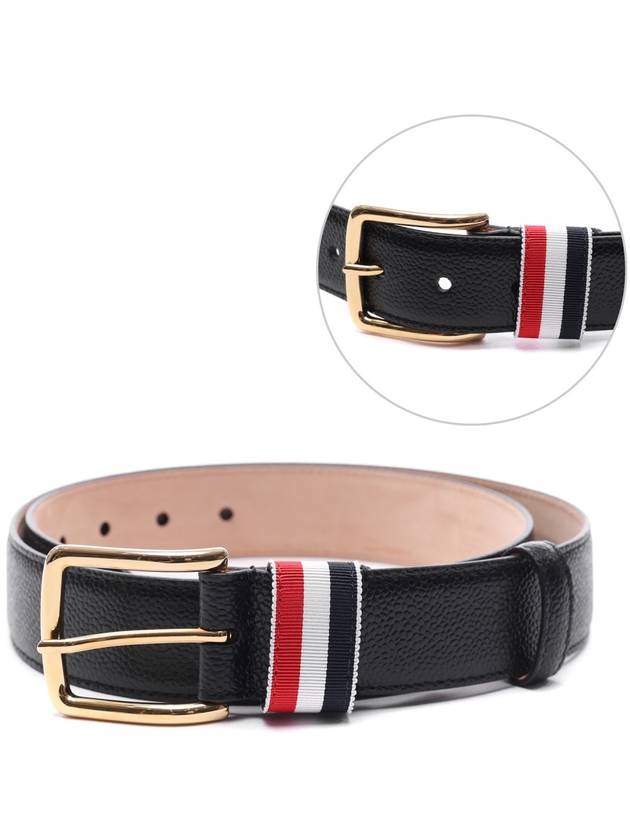 Men's Three Stripes Tab Pebbled Leather Belt Black - THOM BROWNE - BALAAN 3