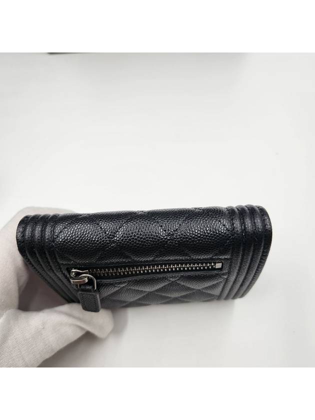 Boy  Small Flap Wallet Caviar Leather & Ruthenium Black - CHANEL - BALAAN 5