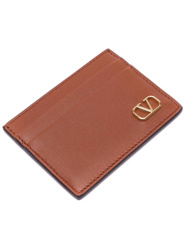 V Logo Signature Leather Card Wallet Brown - VALENTINO - BALAAN 6