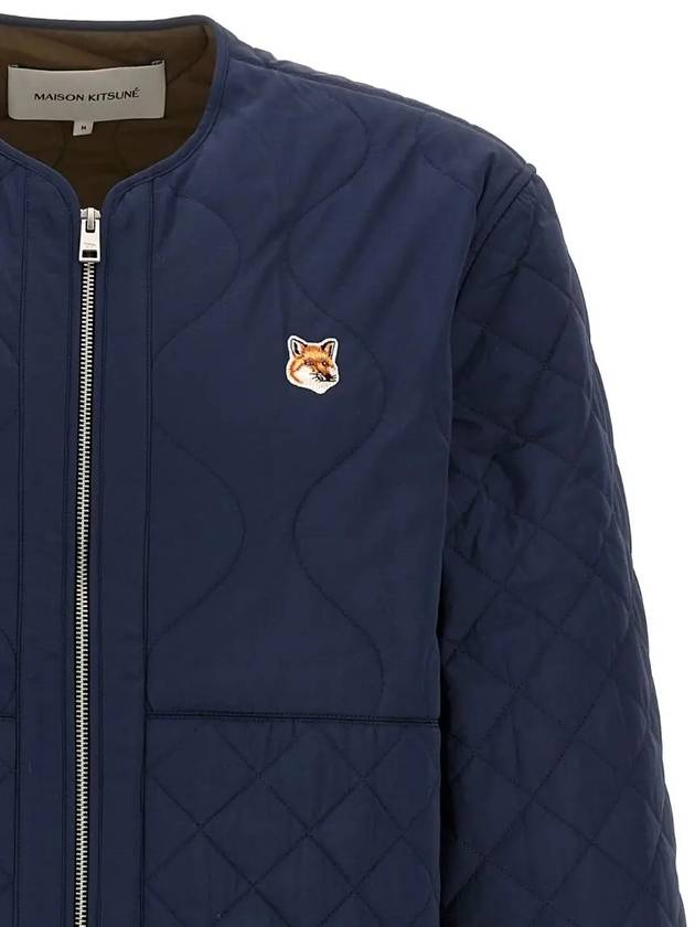 Men's Institutional FoHead Quilted Nylon Zip-up Jacket Ink Blue - MAISON KITSUNE - BALAAN 4