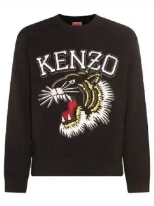 Tiger Varsity Slim Crew Neck Cotton Sweatshirt Black - KENZO - BALAAN 2