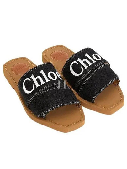 Woody Denim Flat Mule Slippers Black - CHLOE - BALAAN 2