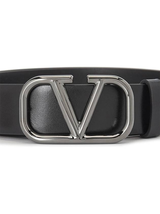 Silver V Logo Signature Leather Belt Black - VALENTINO - BALAAN 5