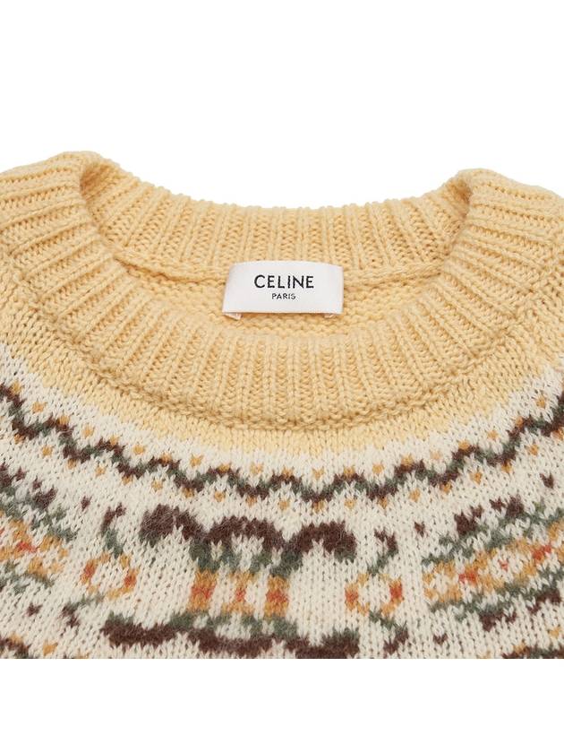 Crew Neck Triomphe Fair Isle Wool Knit Top Yellow - CELINE - BALAAN 5