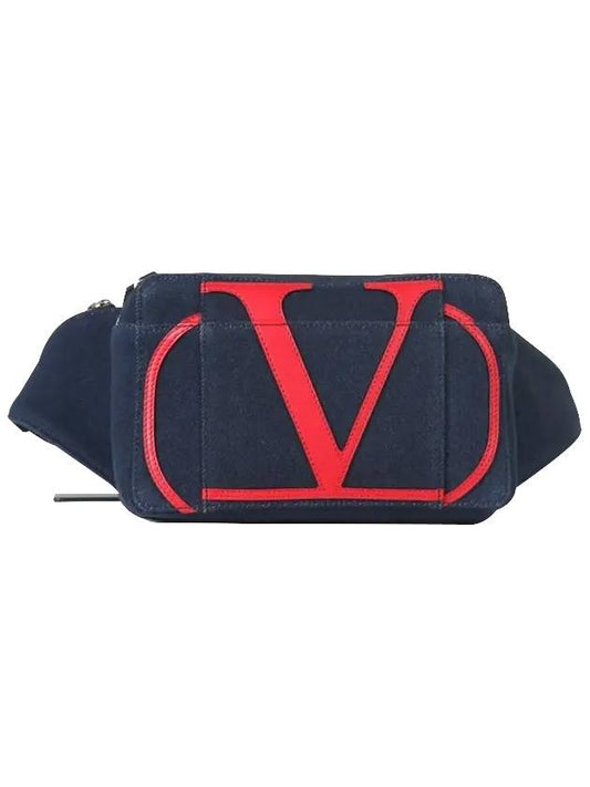 V logo denim belt bag blue - VALENTINO - BALAAN.