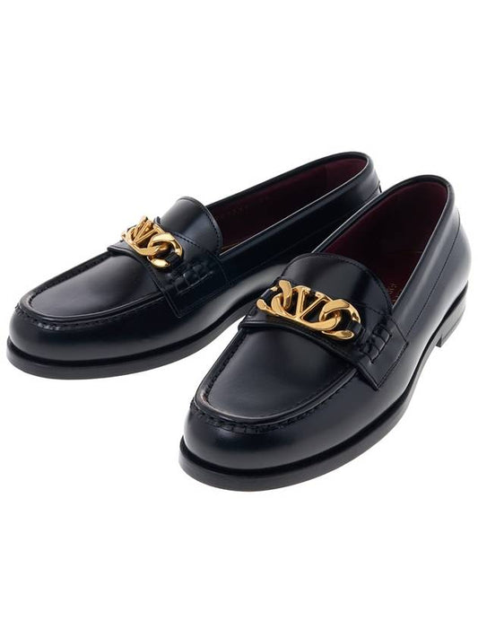 gold chain loafers black - VALENTINO - BALAAN.