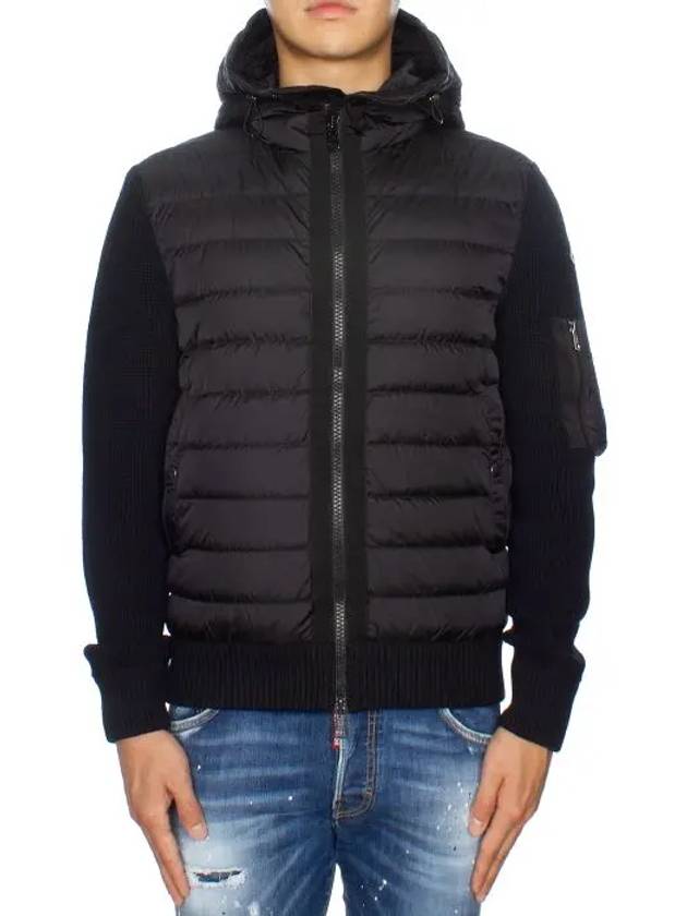 Logo Patch Padded Wool Cardigan Black - MONCLER - BALAAN 3