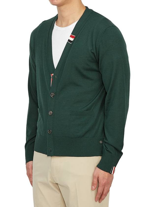 Men's Jersey Stitch V-Neck Cardigan Green - THOM BROWNE - BALAAN 4