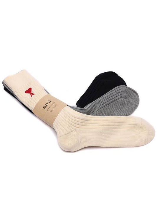 Heart Logo Embroidered Cotton Socks 3 Pack - AMI - BALAAN.