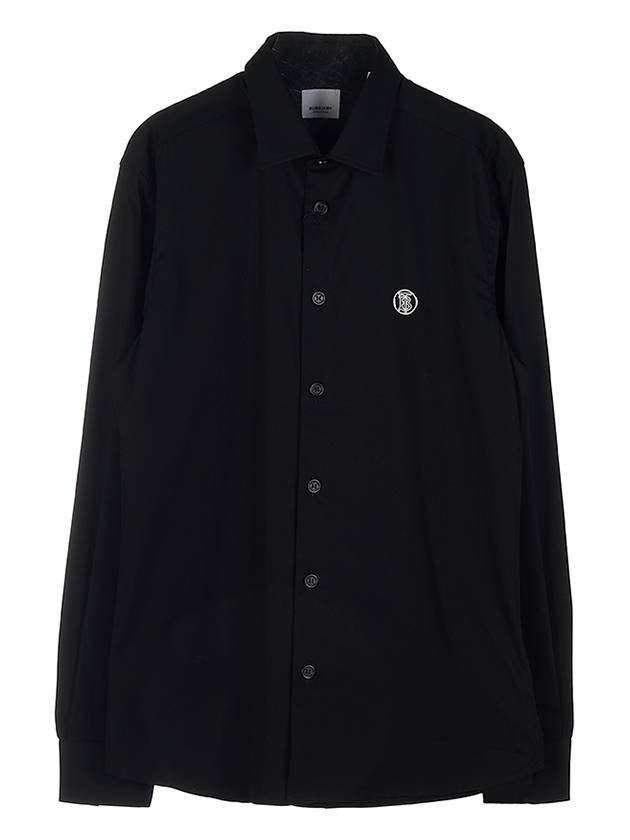 Monogram Motif Stretch Cotton Blend Long Sleeve Shirt Black - BURBERRY - BALAAN 2