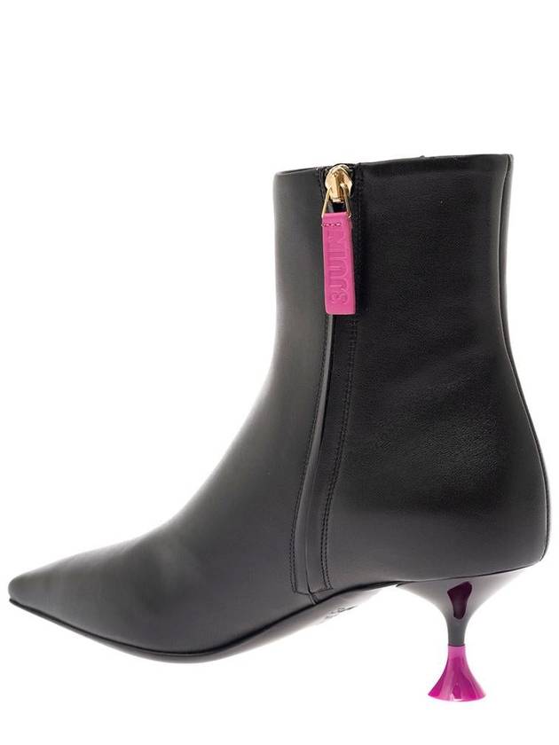 Black Ankle Boots With Zip And Contrasting Heel In Leather Woman - 3JUIN - BALAAN 3