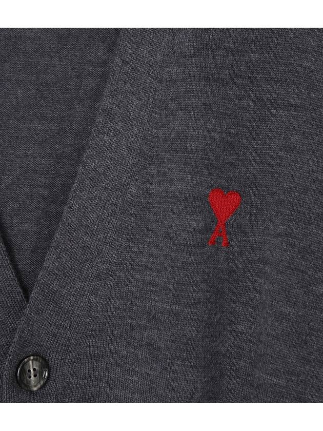 Red Heart Logo Merino Wool Cardigan Heather Grey - AMI - BALAAN 7