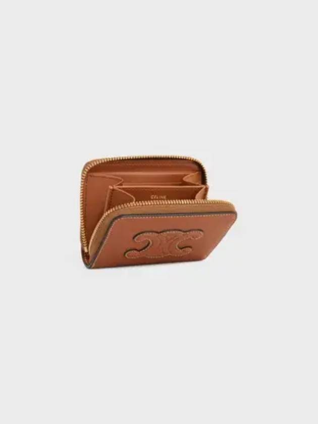 Cuir Triomphe Compact Smooth Calfskin Half Wallet Tan - CELINE - BALAAN 5