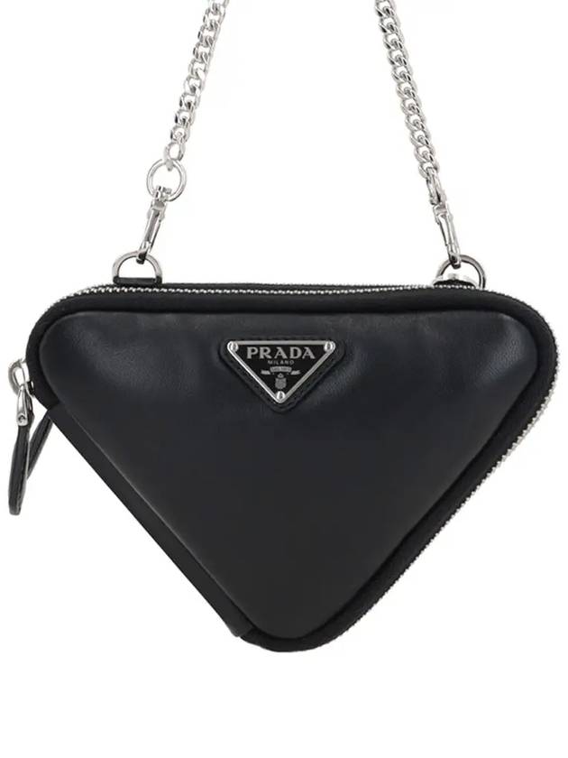 Triangle Logo Leather Mini Pouch Bag Black - PRADA - BALAAN 2