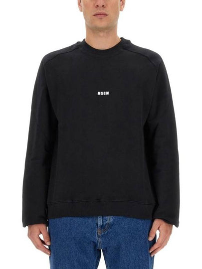 Micro Logo Print Cotton Sweatshirt Black - MSGM - BALAAN 2