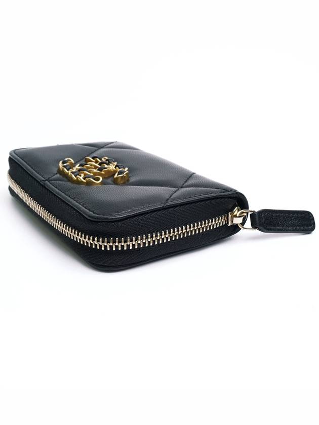 19 Lambskin Gold Zipper Card Wallet Black - CHANEL - BALAAN 4