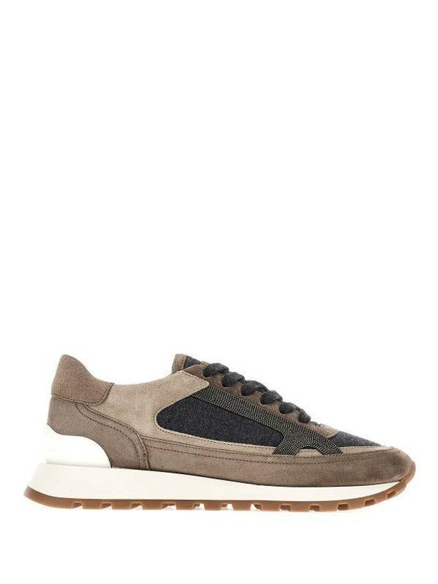 Suede And Virgin Wool Flannel Precious Contour Low Top Sneakers Dark Grey - BRUNELLO CUCINELLI - BALAAN 2