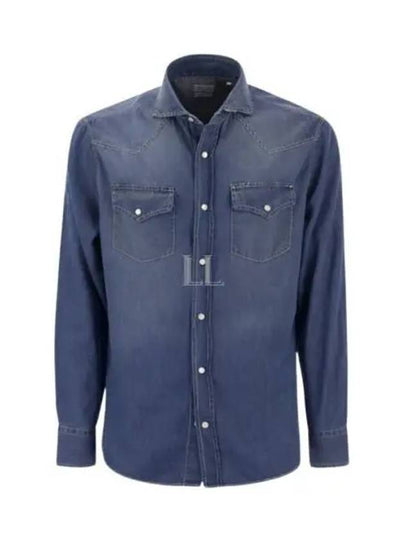 Easy Fit Press Studs Long Sleeve Shirt Light Denim - BRUNELLO CUCINELLI - BALAAN 2