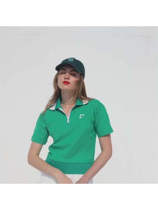 Y logo collar knit pique short sleeve t-shirt green - BUTTONPLAY - BALAAN 1