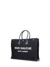 Rive Gauche Logo Linen Leather Tote Bag Black - SAINT LAURENT - BALAAN 4