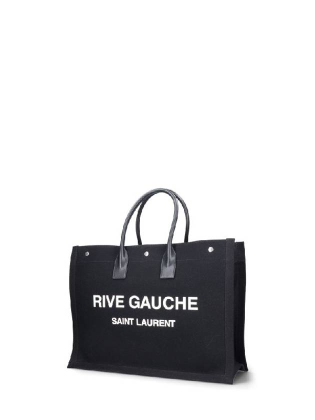 Rive Gauche Logo Linen Leather Tote Bag Black - SAINT LAURENT - BALAAN 4