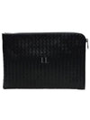 Intrecciato Weaving Zipper Medium Clutch Bag Black - BOTTEGA VENETA - BALAAN 2