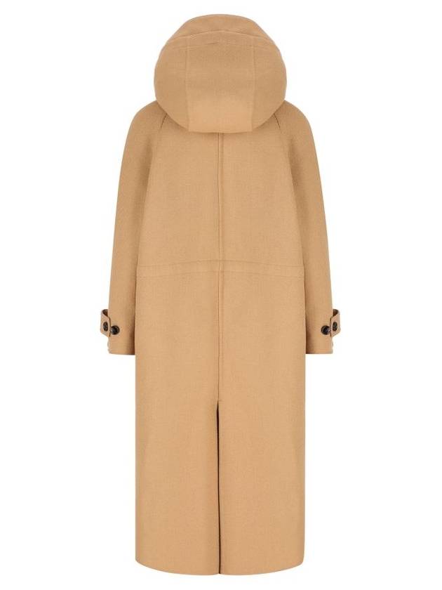 Logo embroidered hooded wool cashmere single coat camel - GUCCI - BALAAN 3