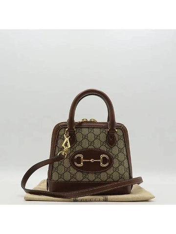 640716 Beige Ebony GG Supreme Canvas Horsebit 1955 Mini Top Handle Tote Bag Shoulder Strap 2WAY - GUCCI - BALAAN 1