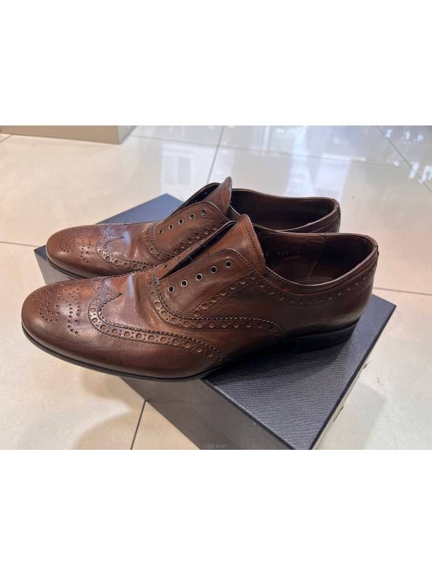 Men's Vintage Leather Brogues Brown - PRADA - BALAAN.