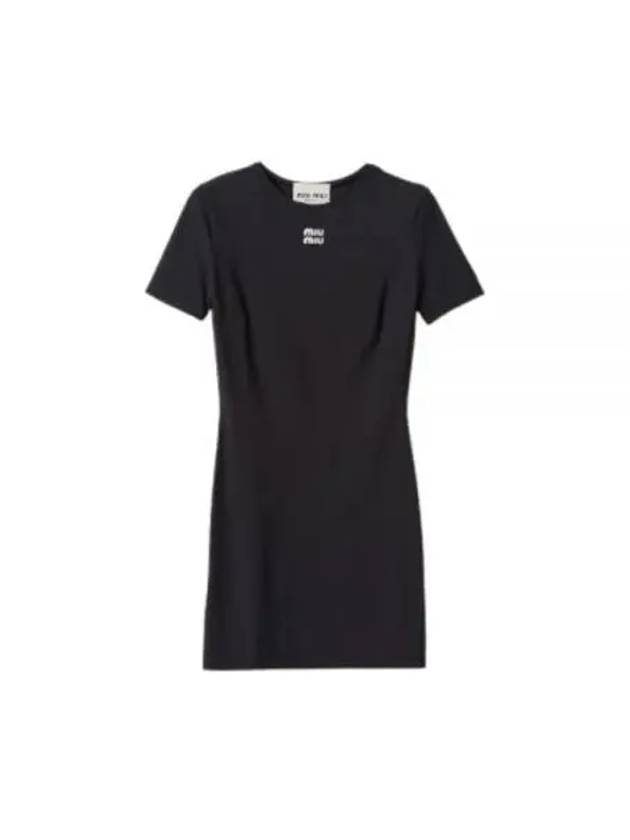 Logo Stretch Jersey Short Dress Black - MIU MIU - BALAAN 2