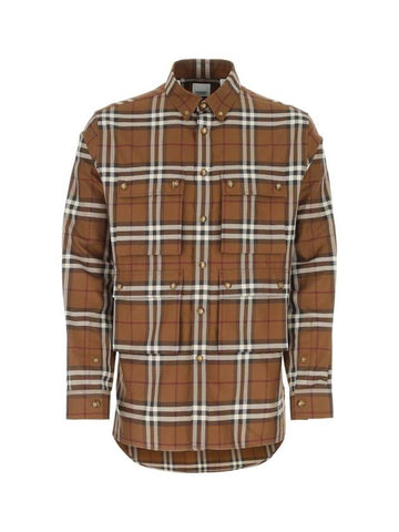 Blurred Check Cotton Long Sleeve Shirt Brown - BURBERRY - BALAAN 1