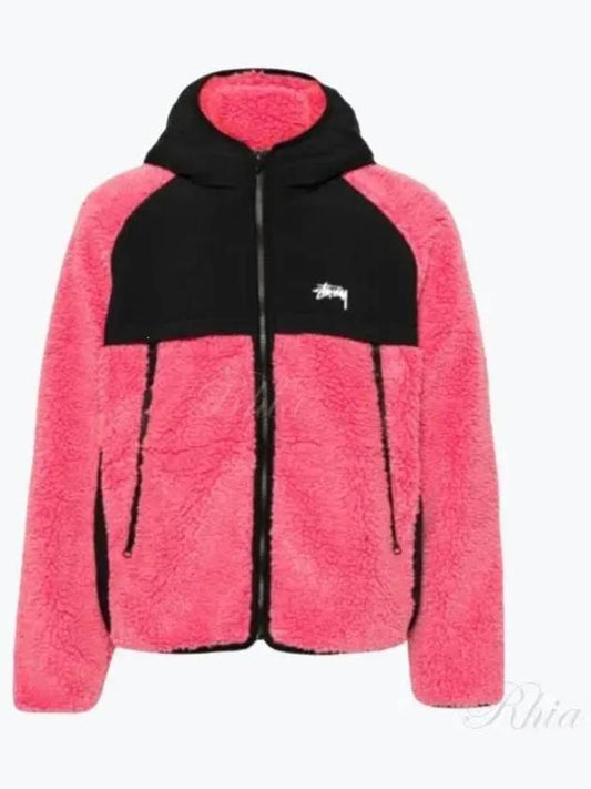 118530 Pink Sherpa Panel Hooded Jacket - STUSSY - BALAAN 1