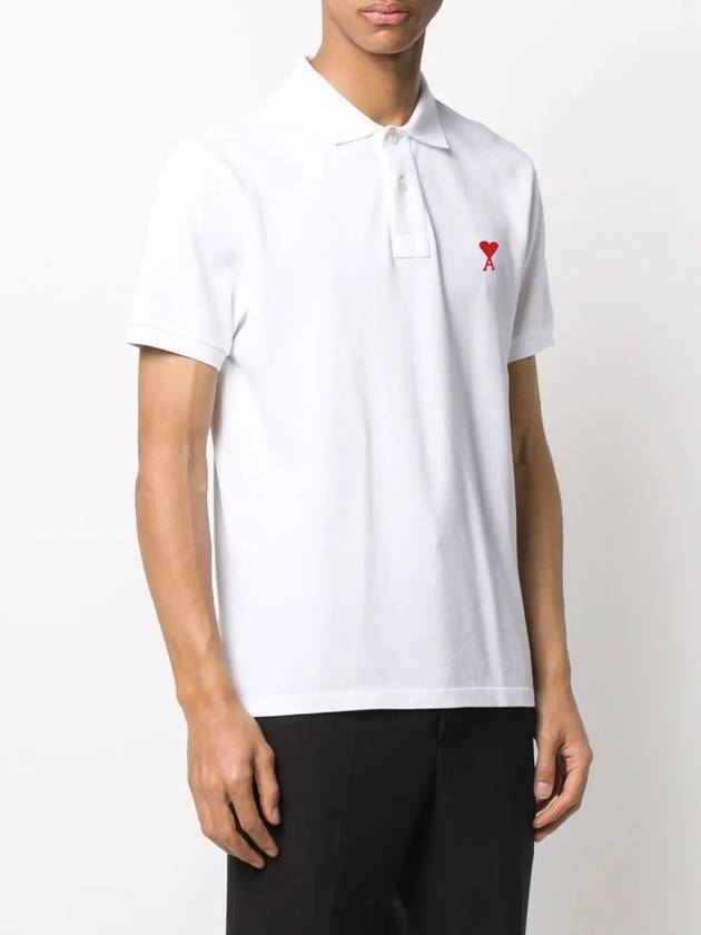 Heart Logo Short Sleeve Polo Shirt White - AMI - BALAAN 3