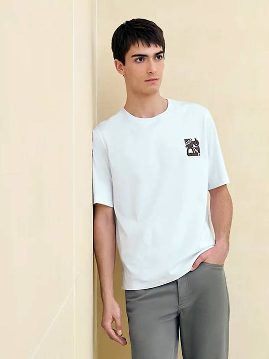 Men s Metallerie au Ca Crew Neck Pattern T Shirt White - HERMES - BALAAN 2