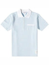 Striped Seersucker Pocket Short Sleeve Polo Shirt Light Blue - THOM BROWNE - BALAAN 3