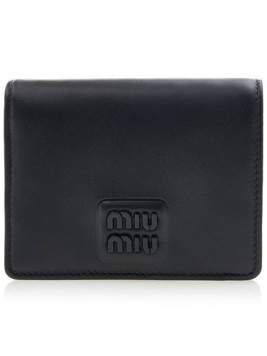 Logo Small Leather Half Wallet Black - MIU MIU - BALAAN 1