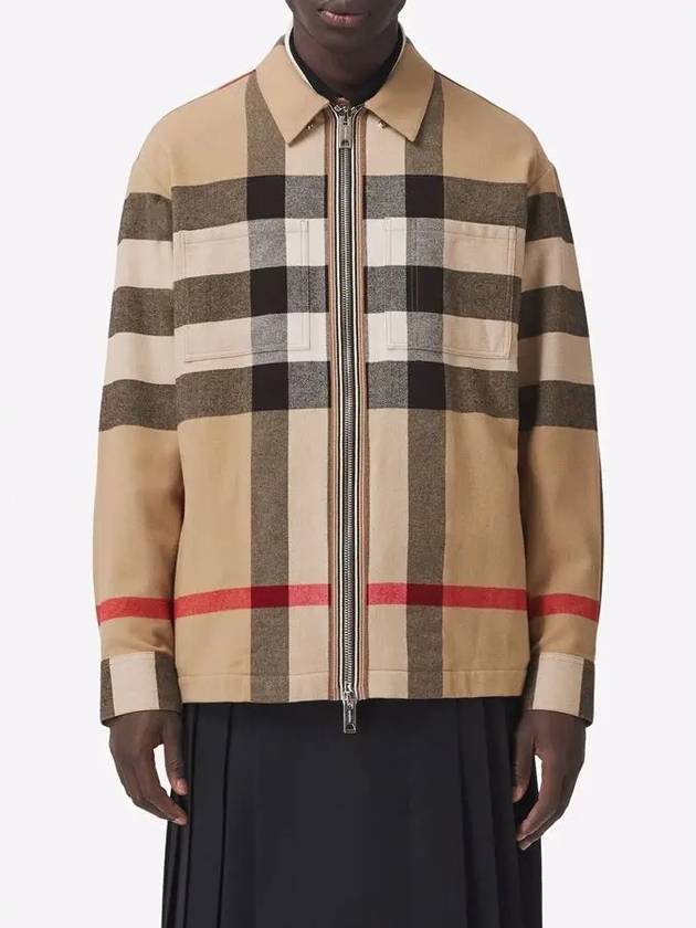 ExaGGerated Check Wool Cotton Overshirt Jacket Archive Beige - BURBERRY - BALAAN 4