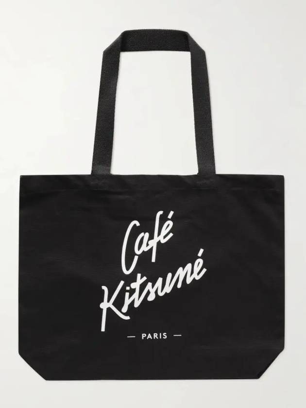 Cafe Kitsune Print Cotton Canvas Tote Bag Black - MAISON KITSUNE - BALAAN 2