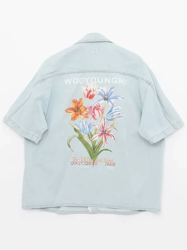 Men's Flower Cotton Short Sleeve Shirt Blue - WOOYOUNGMI - BALAAN 3