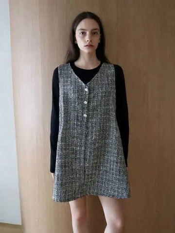 Tweed Vest Dress Black - DAMAGE MNEMONIC - BALAAN 1