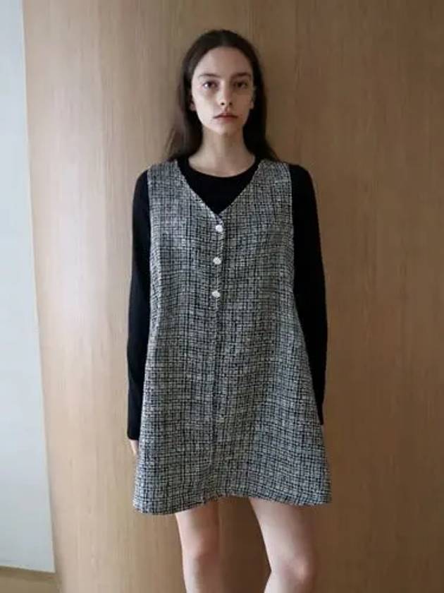 Tweed Vest Dress Black - DAMAGE MNEMONIC - BALAAN 2