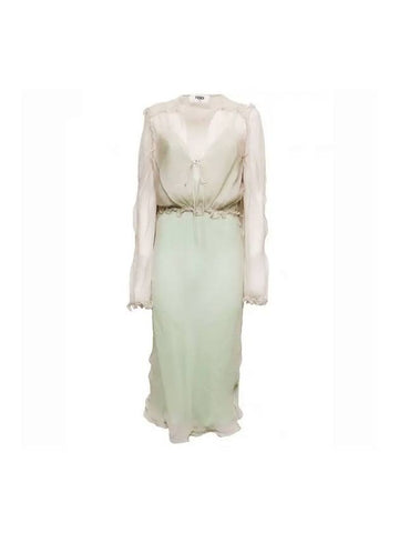 Chiffon Layered Silk Long Dress White - FENDI - BALAAN 1