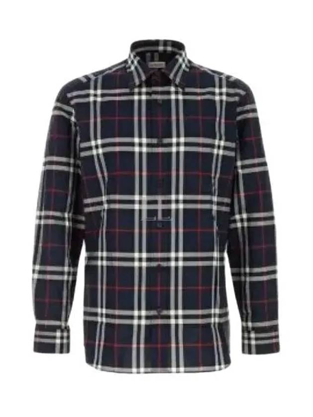 Check Pattern Long Sleeve Shirt Navy - BURBERRY - BALAAN 2