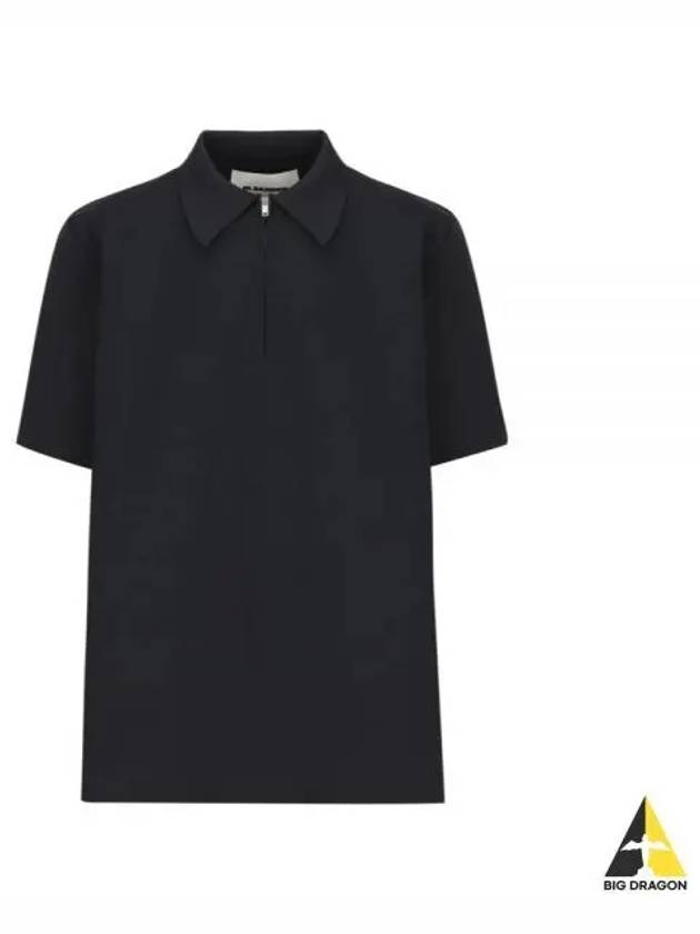 Straight Hem Zipper Short Sleeve Polo Shirt Black - JIL SANDER - BALAAN 2